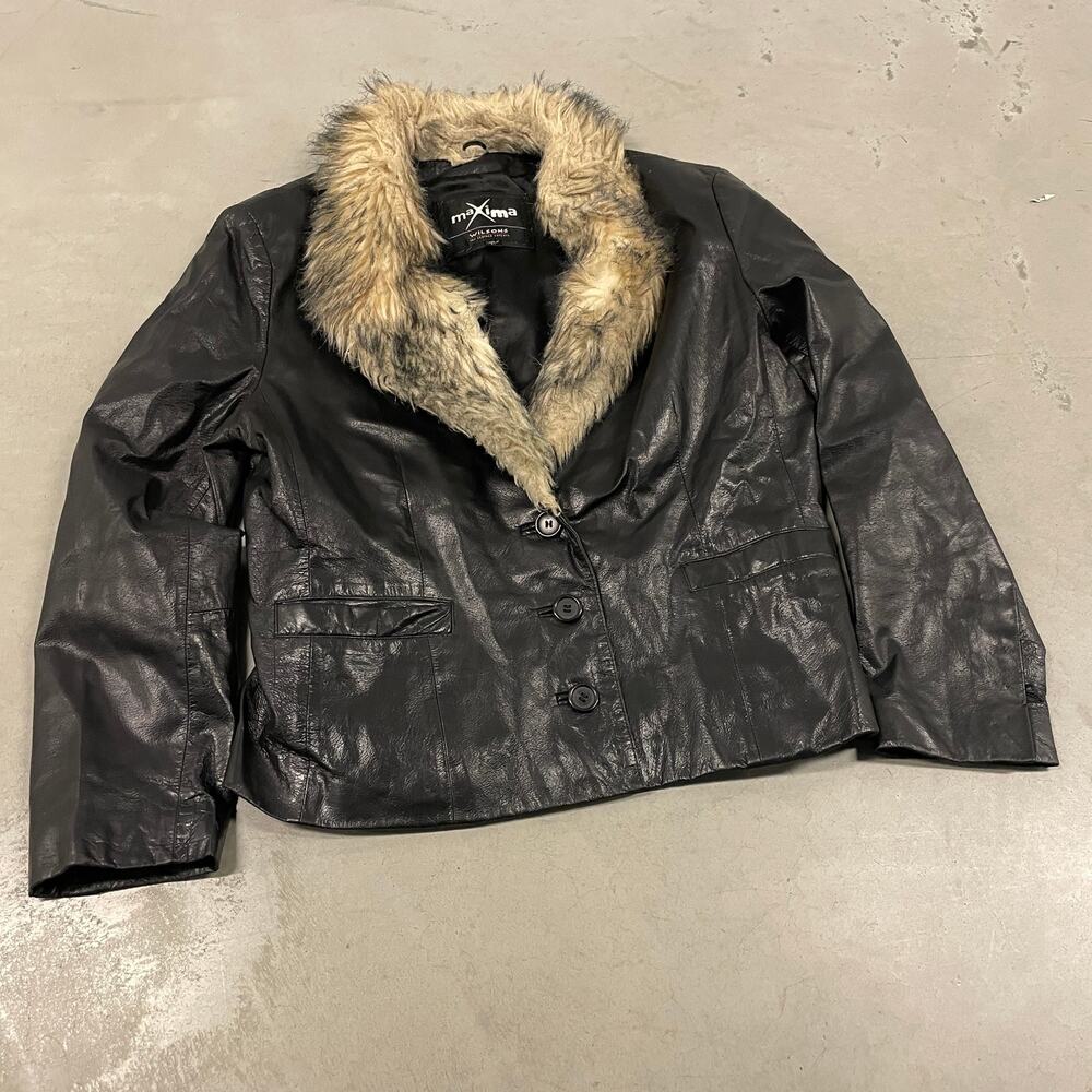 Vintage 90s fur collar maxima leather jacket